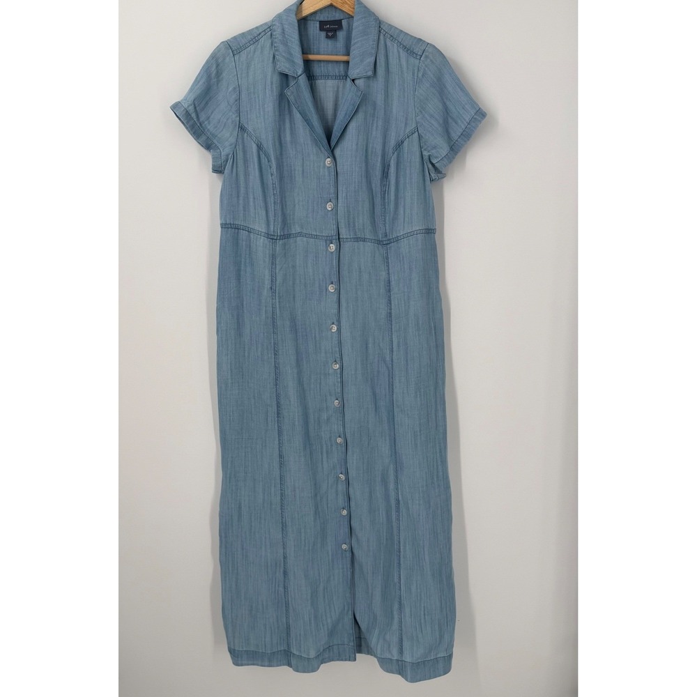 J. Jill Denim Light Wash Tencel Button Front Maxi Dress Short Sleeve Blue S - Picture 2 of 11